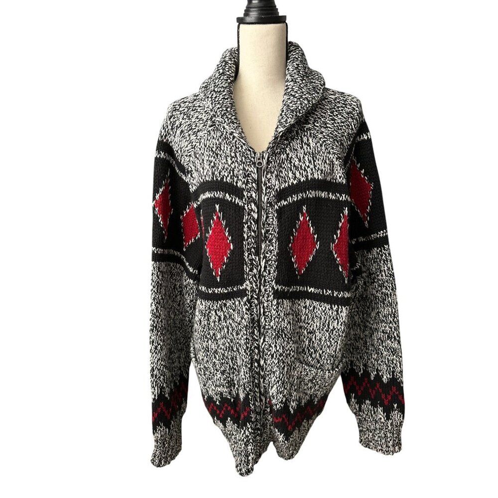 American Eagle Cardigan Full Zip Red Diamond Pattern Unlined Sweater Size XL